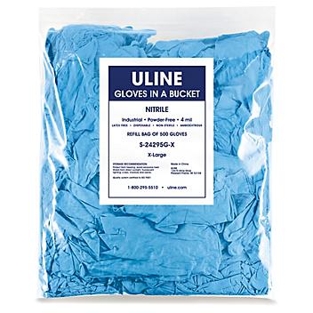 Uline Blue Industrial Nitrile Gloves in a Bucket Refill Bag - 4 Mil, XL S-24295G-X