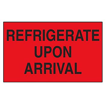 "Refrigerate Upon Arrival" Labels - 3 x 5", Red S-24306