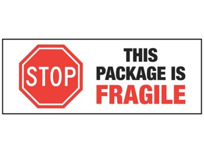 Stop Damage Labels - "This Package Is Fragile", 3 x 8"