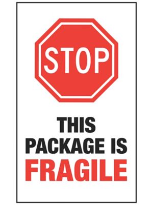 Stop Damage Labels - "This Package Is Fragile", 10 x 6"