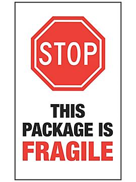 Stop Damage Labels - "This Package Is Fragile", 10 x 6"