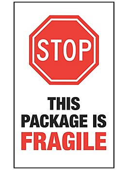 Stop Damage Labels - "This Package Is Fragile", 10 x 6" S-24326