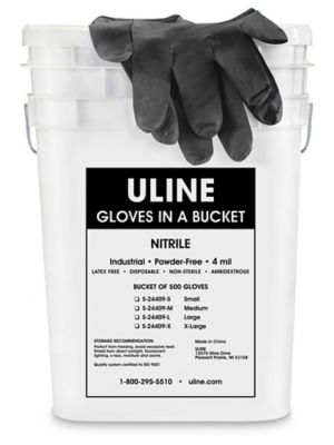  Uline Black Industrial Nitrile Gloves in a Bucket - 4 Mil