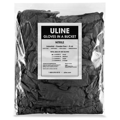 Uline Black Industrial Nitrile Gloves in a Bucket Refill Bag - 4 Mil, Small S-24409G-S
