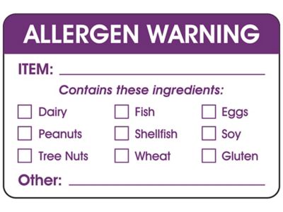 "Allergen Warning" Label - 2 x 3" Rectangle