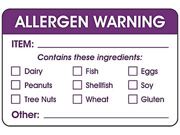 "Allergen Warning" Label - 2 x 3"