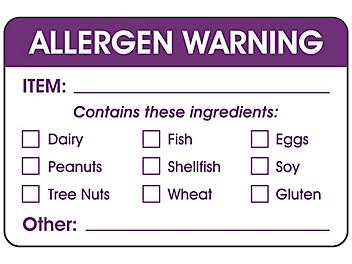 "Allergen Warning" Label - 2 x 3" S-24425