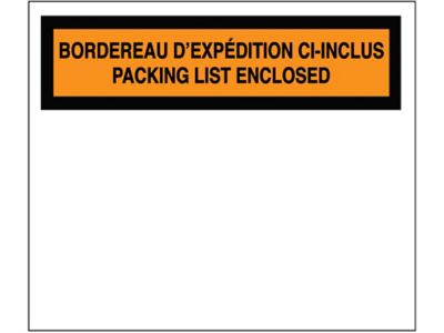 Enveloppes de bordereau d'expédition français/anglais – « Packing List  Enclosed », 4 1/2 x 5 1/2 po S-24441 - Uline