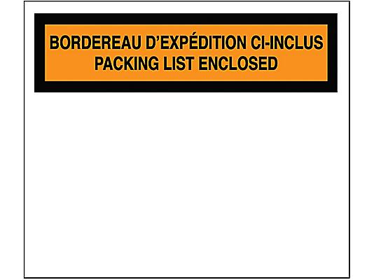 Enveloppes de bordereau d'expédition français/anglais – « Packing List  Enclosed », 4 1/2 x 5 1/2 po S-24441 - Uline