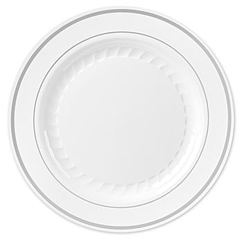 Premium Plastic Plates - 7 1/2", White with Silver Trim S-24458