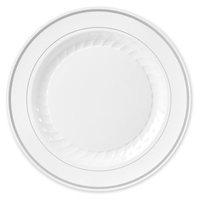 Premium Plastic Plates 10 1/4", White with Silver Trim S24459 Uline