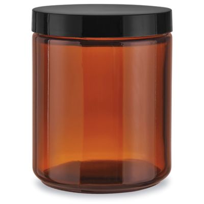 Amber Straight-Sided Glass Jars - 8 oz, Phenolic Cap S-24533 - Uline