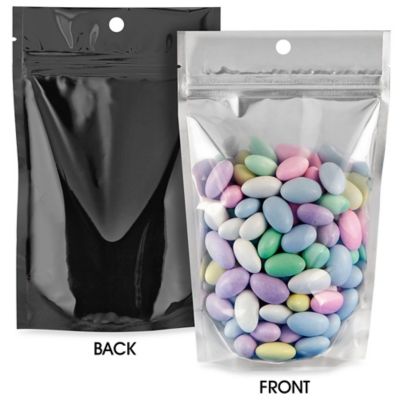 Hang Hole Stand-Up Pouches - 5 x 8 x 2 1/2", Black Back S-24538BLB