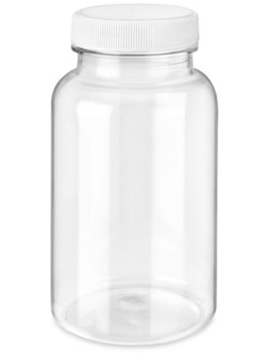 Clear Plastic Wide Mouth Packer Bottle with Black Ribbed Lid - 5 oz / 150 ml 3 Pack