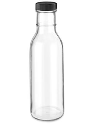 12 oz Clear Glass Ring Neck Sauce Bottles w/ 38-400 (12/Case)