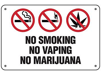 "No Smoking No Vaping No Marijuana" Sign - Aluminum S-24759A