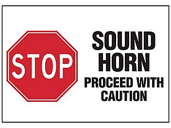 "Sound Horn Proceed With Caution" Sign - Vinyl, Adhesive-Backed S-24761V