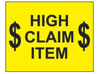 Étiquettes format géant pour protection de palettes – « High Claim Item », 8 x 10 po