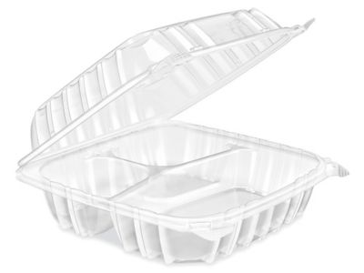 Clear Hinged Take-Out Containers - 33 oz, 3 Compartment S-25052
