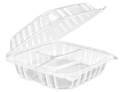 Clear Hinged Take-Out Containers - 33 oz, 3 Compartment - ULINE - Carton of 250 - S-25052