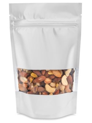Matte Stand-Up Barrier Pouches with Window - 5 x 8 x 2 1/2", Silver S-25070SIL