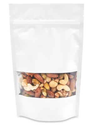 Matte Stand-Up Barrier Pouches with Window - 5 x 8 x 2 1/2", White S-25070W