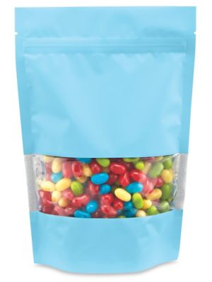 Matte Stand-Up Barrier Pouches with Window - 6 x 9 x 3", Blue S-25071BLU