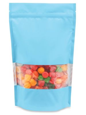 Matte Stand-Up Barrier Pouches with Window - 7 x 11 1/2 x 4", Blue S-25072BLU
