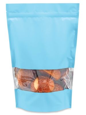 Matte Stand-Up Barrier Pouches with Window - 9 x 13 1/2 x 4 3/4", Blue S-25073BLU