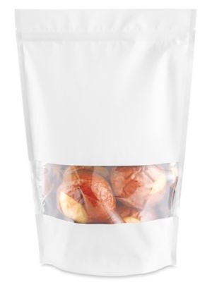 Matte Stand-Up Barrier Pouches with Window - 9 x 13 1/2 x 4 3/4", White S-25073W