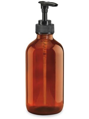 Amber Boston Round Glass Bottles - 16 oz S-15651 - Uline