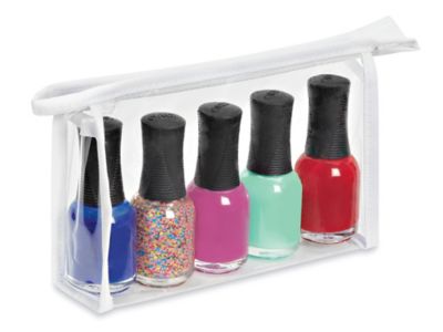 Vinyl Cosmetic Bags - 6 x 1 1/2 x 4", White Trim S-25147W