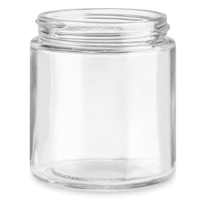 Uline Clear Straight-Sided Glass Jars - 16 oz, White Metal Lid