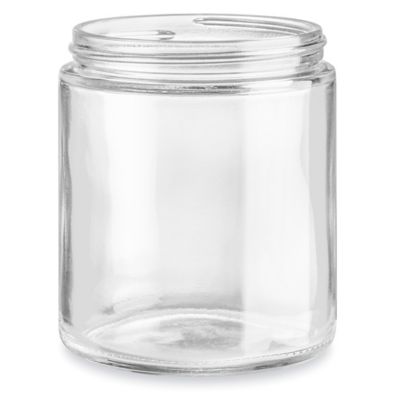 Clear Straight-Sided Glass Jars - 8 oz, Black Metal Cap S-17983M-BL - Uline