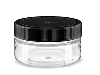 Clear PET Straight-Sided Plastic Jars Bulk Pack - 2 oz, Black Cap S-25183B-BL