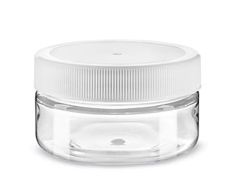 Clear PET Straight-Sided Plastic Jars - 2 oz, White Cap S-25183W
