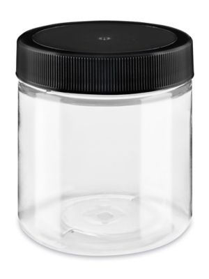 2oz Plastic Wide-Mouth Jars - Clear Plastic w/ Black Lids - 12 Count