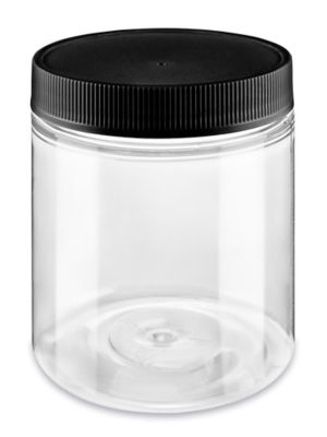 Clear PET Straight-Sided Plastic Jars Bulk Pack - 8 oz, Black Cap S-25185B-BL