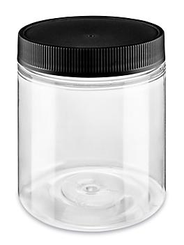 Clear PET Straight-Sided Plastic Jars Bulk Pack - 8 oz, Black Cap S-25185B-BL