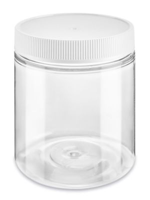 Clear Pet Straight-Sided Plastic Jars Bulk Pack - 16 oz, Black Cap - ULINE - Qty of 245 - S-25186B-BL