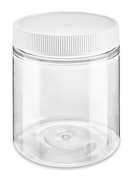 Clear PET Straight-Sided Plastic Jars - 8 oz, White Cap S-25185W