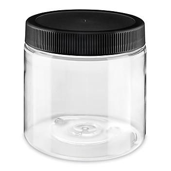 Clear PET Straight-Sided Plastic Jars Bulk Pack - 16 oz, Black Cap S-25186B-BL