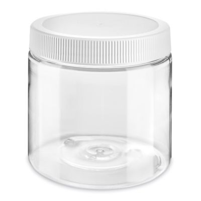 16 oz Plastic Jars, 16 oz Clear PET Round Jar w/ White Ribbed Induction  Lined Caps