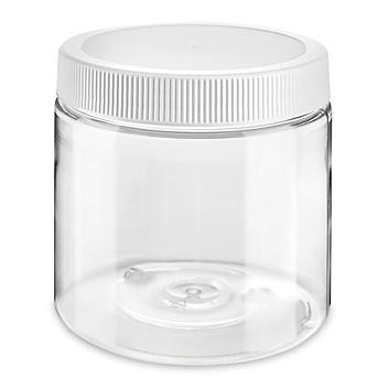Clear PET Straight-Sided Plastic Jars Bulk Pack - 16 oz, White Cap S-25186B-W