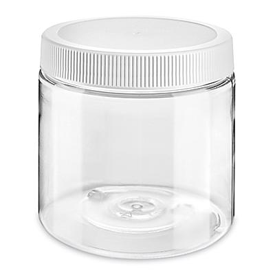 Clear PET Straight-Sided Plastic Jars - 16 oz, White Cap S-25186W - Uline