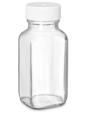 French Square Glass Jars Bulk Pack - 2 oz, White Cap S-25198B-W