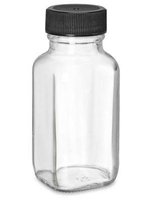 French Square Glass Jars - 2 oz, Black Cap S-25198BL