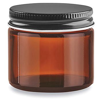 Amber Straight-Sided Glass Jars - 2 oz, Metal Lid S-25205
