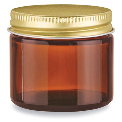 Amber Straight-Sided Glass Jars - 2 oz, Gold Metal Cap S-25205M-GLD