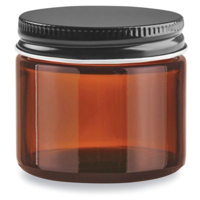  Amber Straight-Sided Glass Jars - 2 oz, Metal Cap